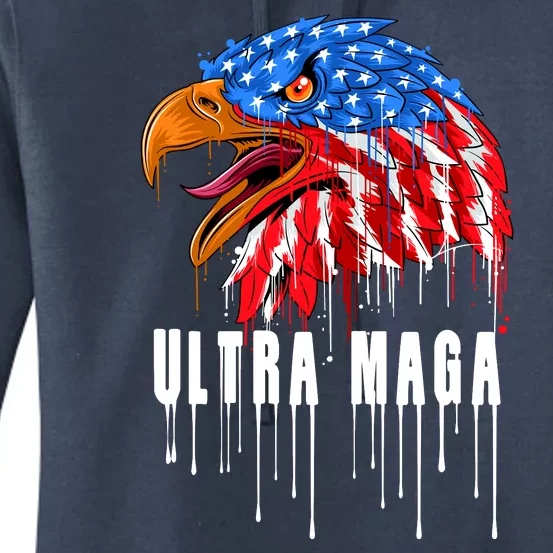 Ultra MAGA Bald Eagle Bloody Splatter Trump 2024 Anti Biden Women's Pullover Hoodie