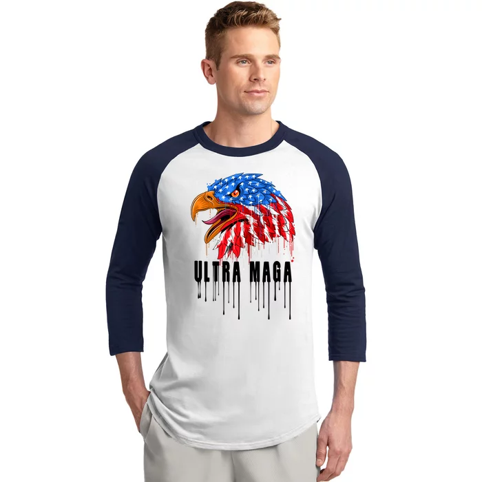 Ultra MAGA Bald Eagle Bloody Splatter Trump 2024 Anti Biden Baseball Sleeve Shirt