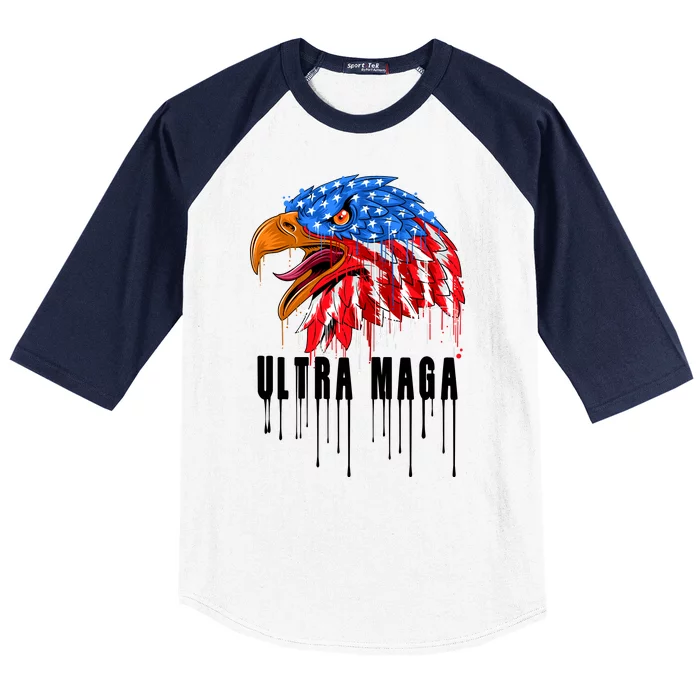 Ultra MAGA Bald Eagle Bloody Splatter Trump 2024 Anti Biden Baseball Sleeve Shirt