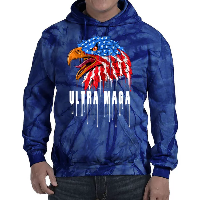 Ultra MAGA Bald Eagle Bloody Splatter Trump 2024 Anti Biden Tie Dye Hoodie