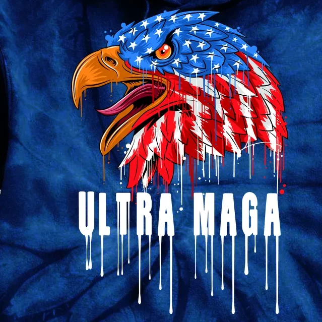 Ultra MAGA Bald Eagle Bloody Splatter Trump 2024 Anti Biden Tie Dye Hoodie