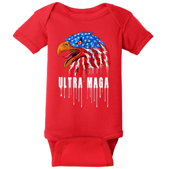 Ultra MAGA Bald Eagle Bloody Splatter Trump 2024 Anti Biden Baby Bodysuit