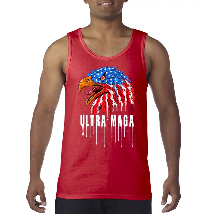 Ultra MAGA Bald Eagle Bloody Splatter Trump 2024 Anti Biden Tank Top