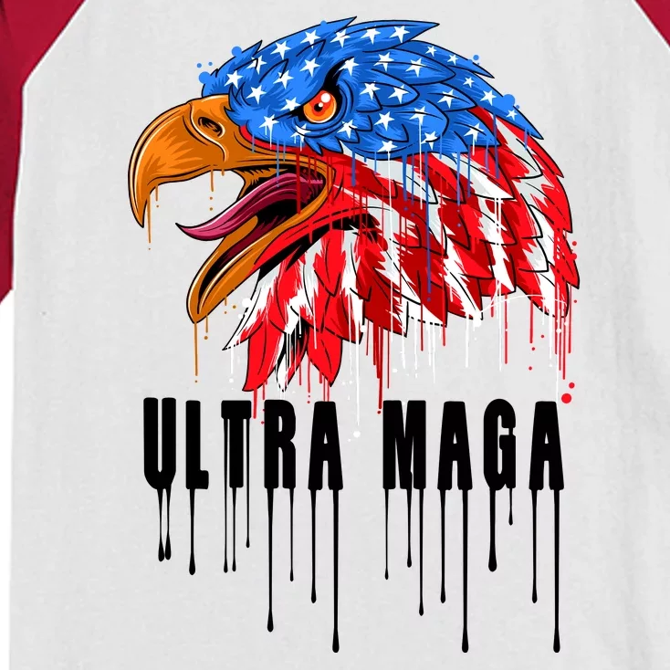 Ultra MAGA Bald Eagle Bloody Splatter Trump 2024 Anti Biden Kids Colorblock Raglan Jersey