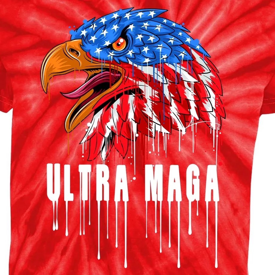 Ultra MAGA Bald Eagle Bloody Splatter Trump 2024 Anti Biden Kids Tie-Dye T-Shirt