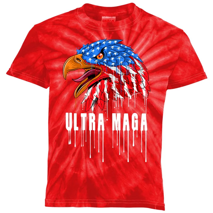 Ultra MAGA Bald Eagle Bloody Splatter Trump 2024 Anti Biden Kids Tie-Dye T-Shirt