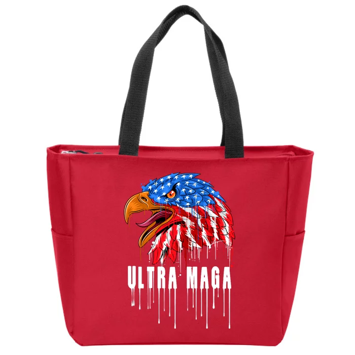 Ultra MAGA Bald Eagle Bloody Splatter Trump 2024 Anti Biden Zip Tote Bag