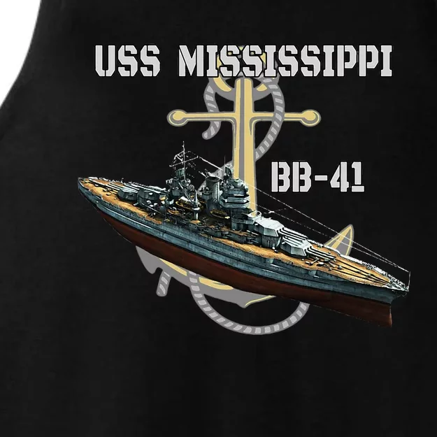 Uss Mississippi Bb41 Battleship Ww2 American Warship Ladies Tri-Blend Wicking Tank