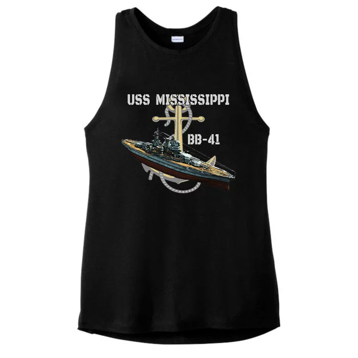 Uss Mississippi Bb41 Battleship Ww2 American Warship Ladies Tri-Blend Wicking Tank