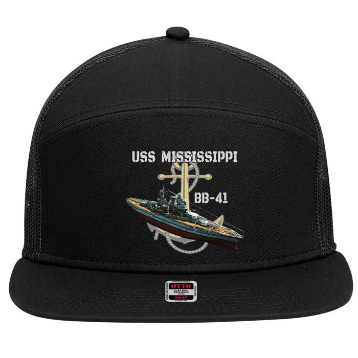 Uss Mississippi Bb41 Battleship Ww2 American Warship 7 Panel Mesh Trucker Snapback Hat