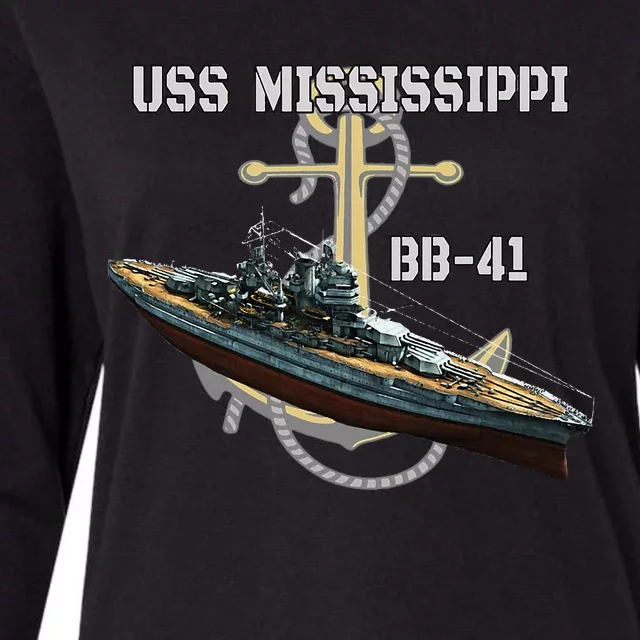 Uss Mississippi Bb41 Battleship Ww2 American Warship Womens Cotton Relaxed Long Sleeve T-Shirt