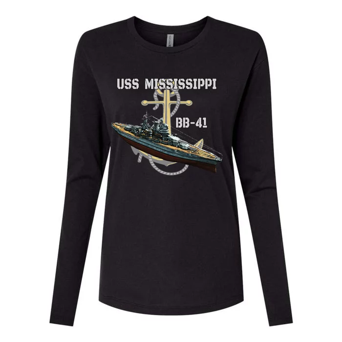 Uss Mississippi Bb41 Battleship Ww2 American Warship Womens Cotton Relaxed Long Sleeve T-Shirt