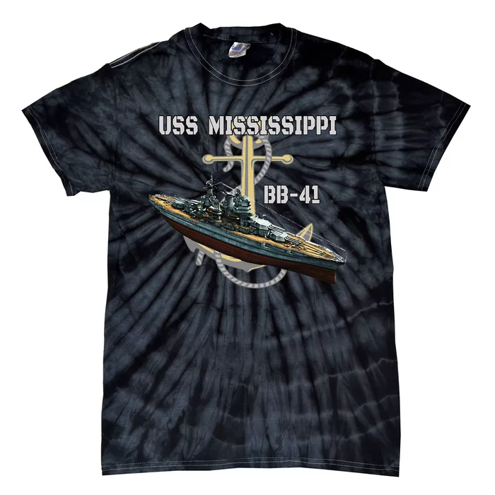 Uss Mississippi Bb41 Battleship Ww2 American Warship Tie-Dye T-Shirt