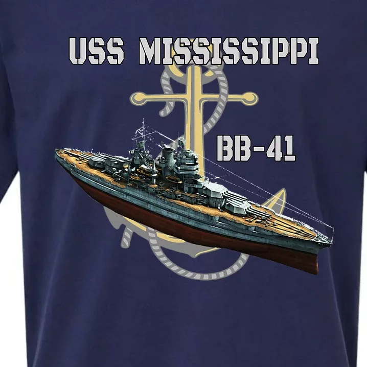 Uss Mississippi Bb41 Battleship Ww2 American Warship Sueded Cloud Jersey T-Shirt