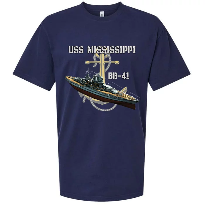 Uss Mississippi Bb41 Battleship Ww2 American Warship Sueded Cloud Jersey T-Shirt