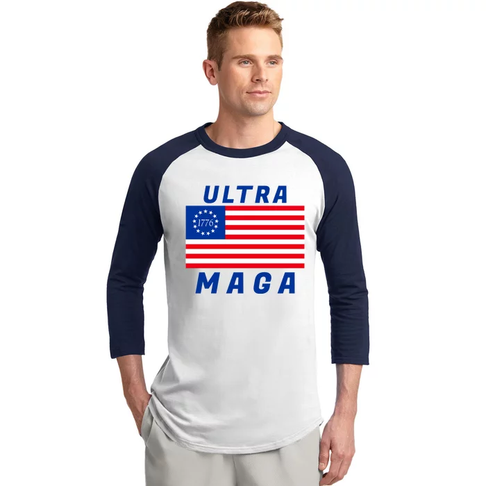 Ultra MAGA Betsy Ross 1776 Flag Trump 2024 Anti Biden Baseball Sleeve Shirt