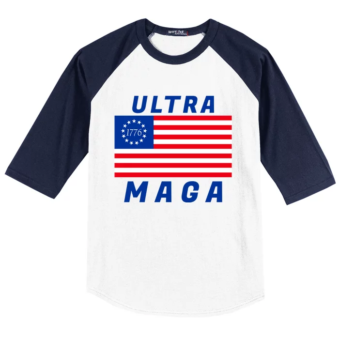 Ultra MAGA Betsy Ross 1776 Flag Trump 2024 Anti Biden Baseball Sleeve Shirt