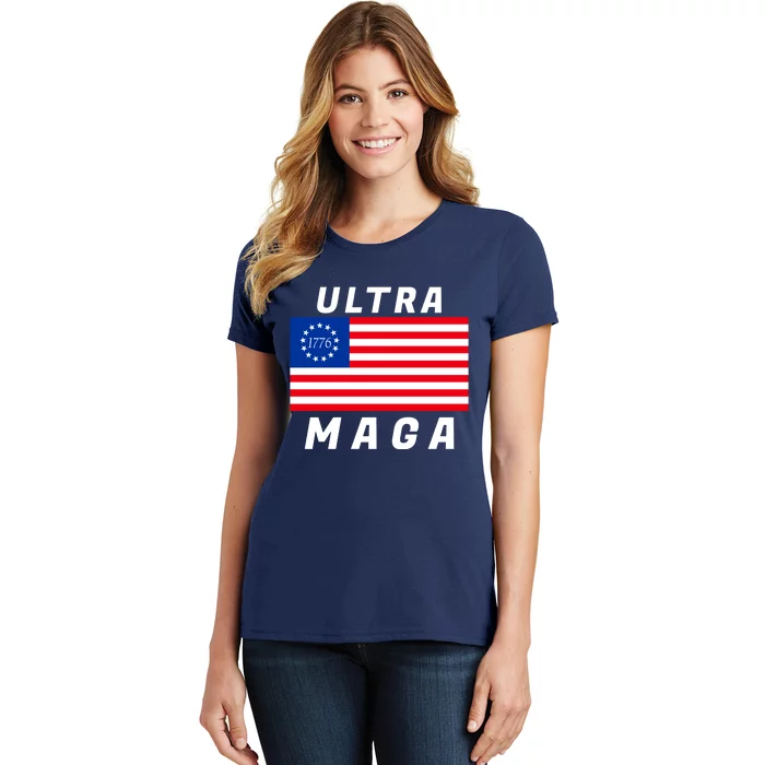 Ultra MAGA Betsy Ross 1776 Flag Trump 2024 Anti Biden Women's T-Shirt