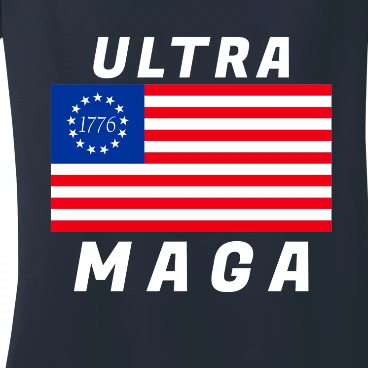 Ultra MAGA Betsy Ross 1776 Flag Trump 2024 Anti Biden Women's V-Neck T-Shirt