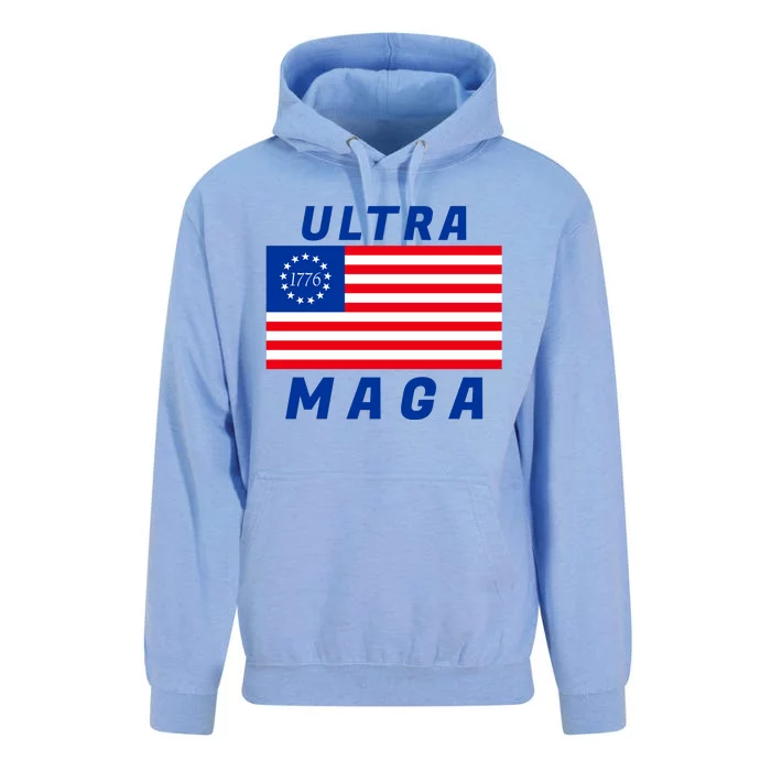 Ultra MAGA Betsy Ross 1776 Flag Trump 2024 Anti Biden Unisex Surf Hoodie