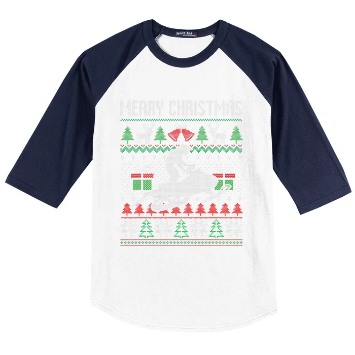 Ugly Merry Christmas Snowmobiling Santa Xmas Costume Gift Baseball Sleeve Shirt