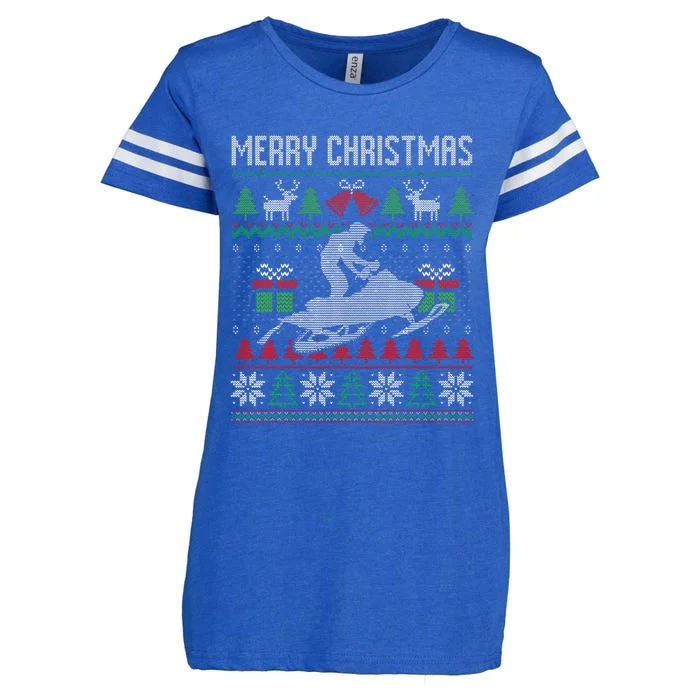 Ugly Merry Christmas Snowmobiling Santa Xmas Costume Gift Enza Ladies Jersey Football T-Shirt