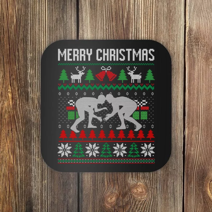 Ugly Merry Christmas Wrestling Wrestler Santa Xmas Costume Coaster