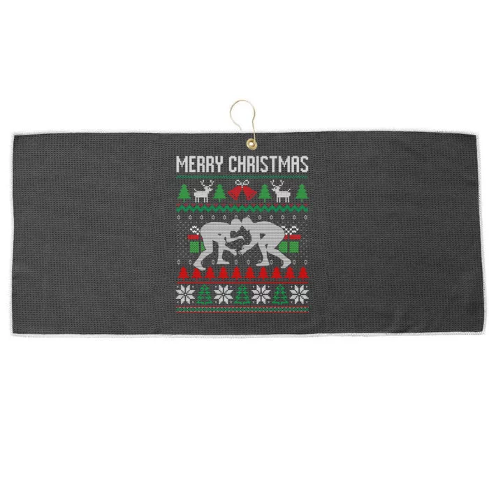 Ugly Merry Christmas Wrestling Wrestler Santa Xmas Costume Large Microfiber Waffle Golf Towel