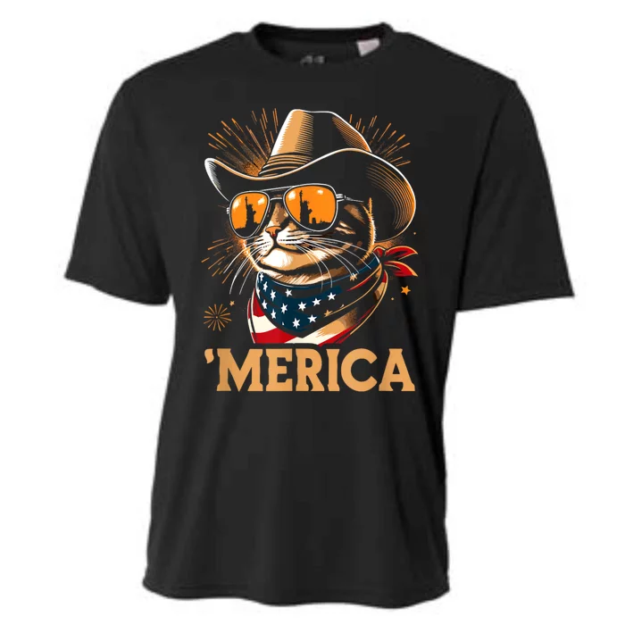 Usa Merica Cat 4th Of July Funny Patriotic Cooling Performance Crew T-Shirt