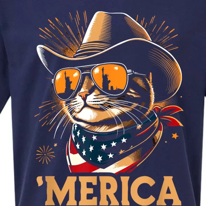 Usa Merica Cat 4th Of July Funny Patriotic Sueded Cloud Jersey T-Shirt