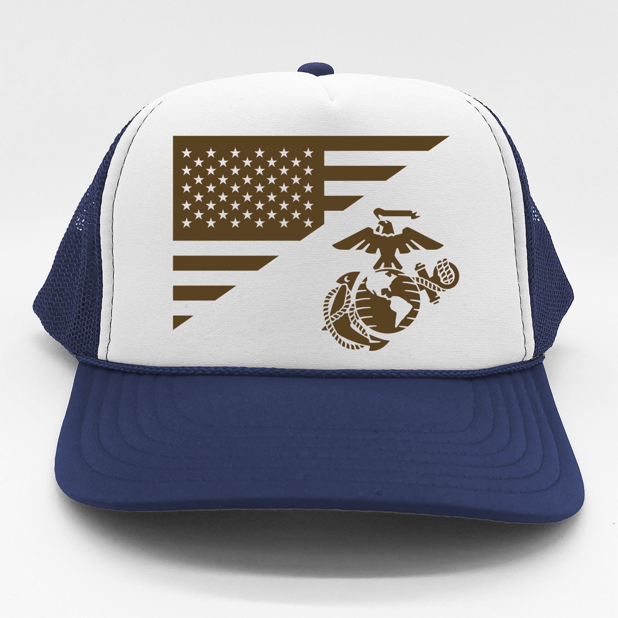 USMC Marine Corps US Flag Eagle Globe & Anchor Trucker Hat
