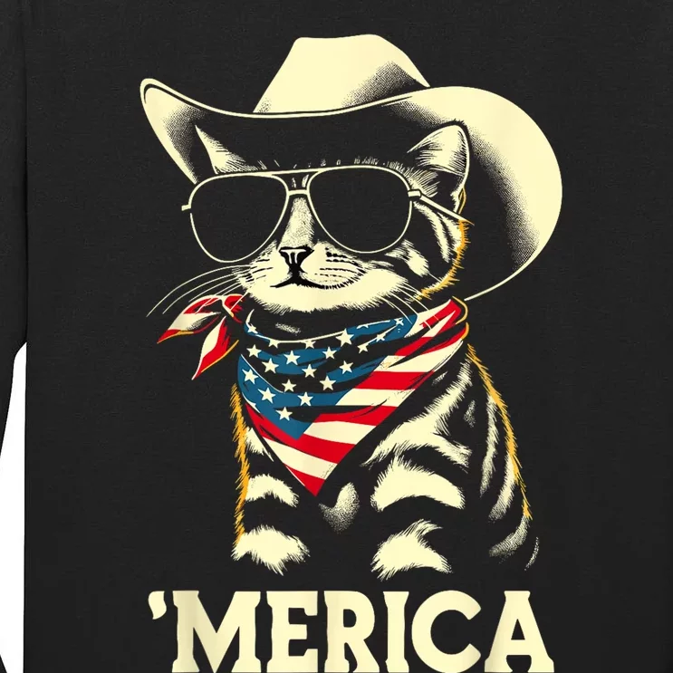 Usa Merica Cat 4th Of July Funny Patriotic Tall Long Sleeve T-Shirt