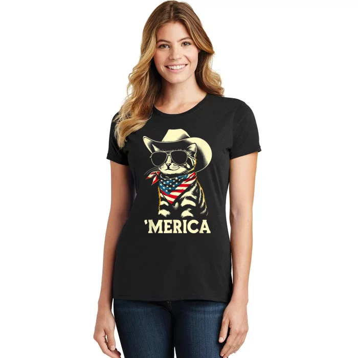 Usa Merica Cat 4th Of July Funny Patriotic Women's T-Shirt