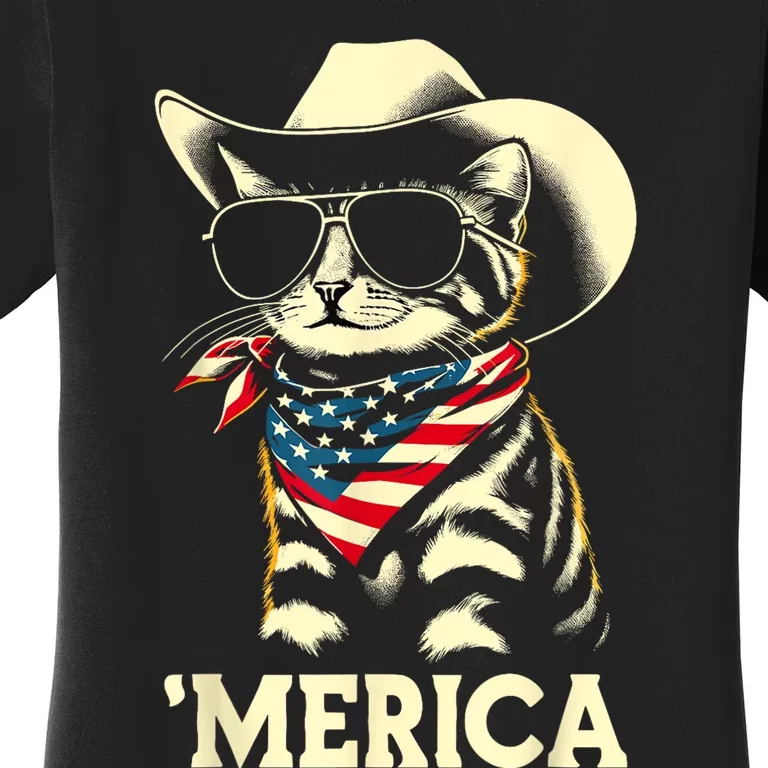 Usa Merica Cat 4th Of July Funny Patriotic Women's T-Shirt