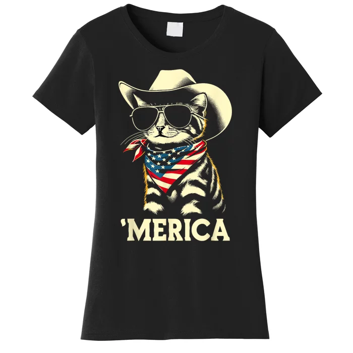 Usa Merica Cat 4th Of July Funny Patriotic Women's T-Shirt