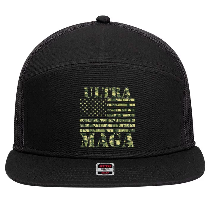 Ultra MAGA Camouflage Camo USA United States Of America Flag 7 Panel Mesh Trucker Snapback Hat