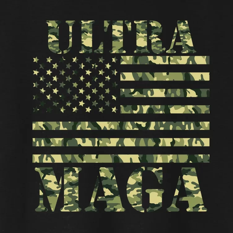 Ultra MAGA Camouflage Camo USA United States Of America Flag Women's Crop Top Tee