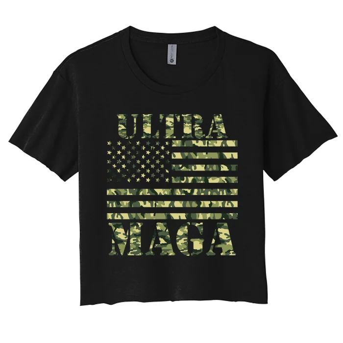 Ultra MAGA Camouflage Camo USA United States Of America Flag Women's Crop Top Tee