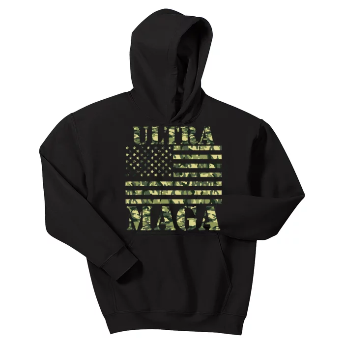 Ultra MAGA Camouflage Camo USA United States Of America Flag Kids Hoodie