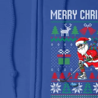 Ugly Merry Christmas 2020 Santa Hockey Xmas Costume Gift Cute Gift Full Zip Hoodie