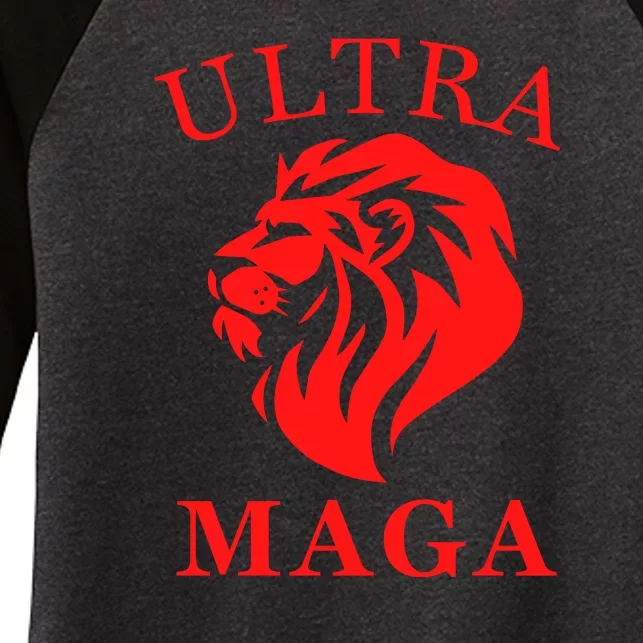 Ultra MAGA Conservative Lion Women's Tri-Blend 3/4-Sleeve Raglan Shirt