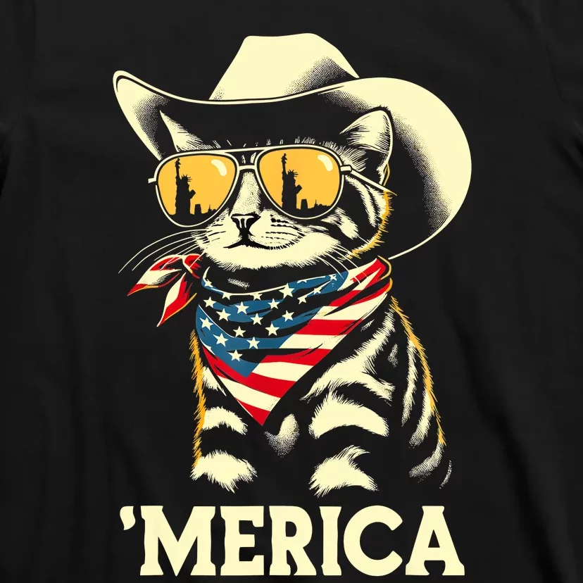 Usa Merica Cat 4th Of July Funny Patriotic T-Shirt