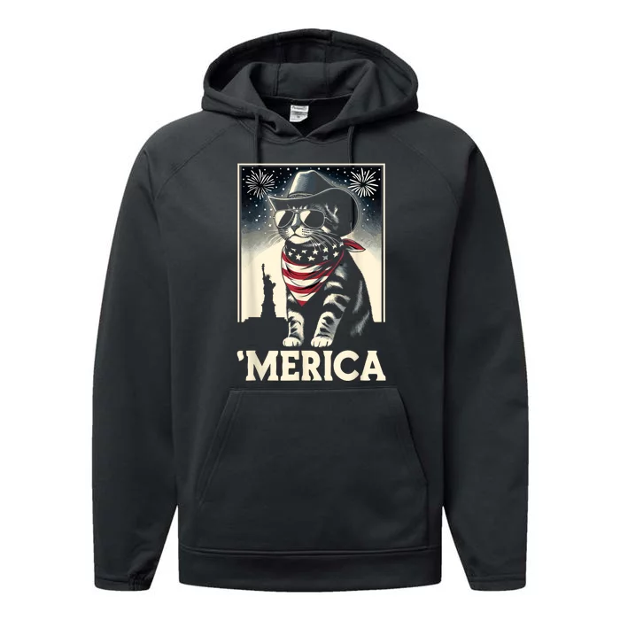 Usa Merica Cat 4th Of July Funny Patriotic Performance Fleece Hoodie