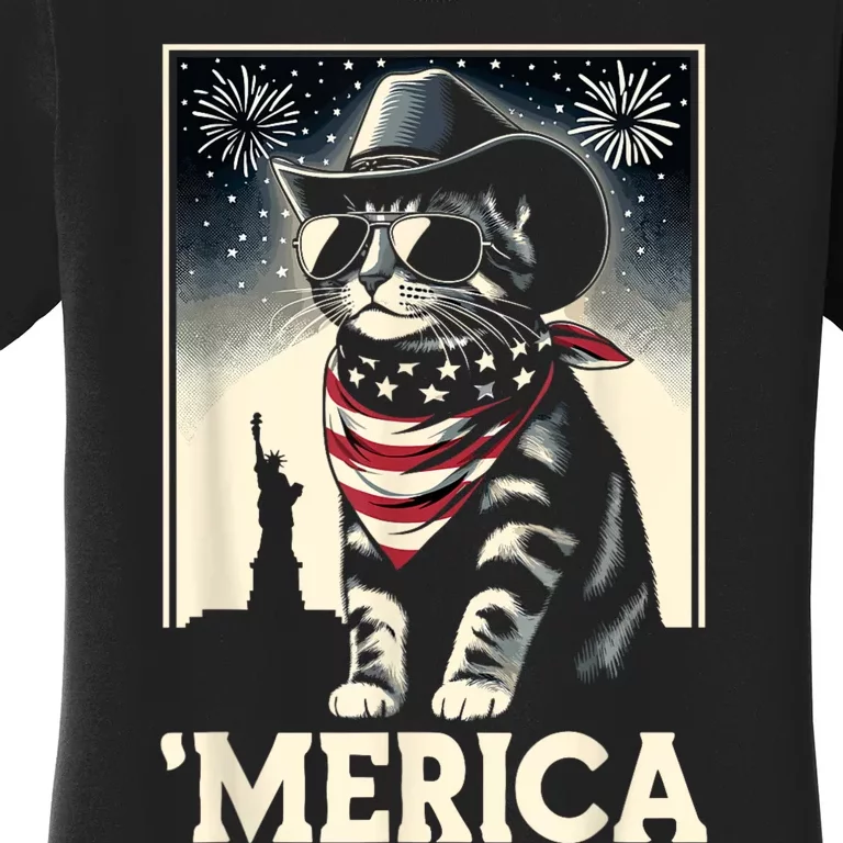 Usa Merica Cat 4th Of July Funny Patriotic Women's T-Shirt