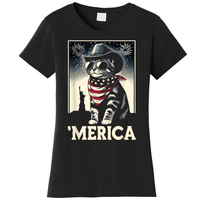 Usa Merica Cat 4th Of July Funny Patriotic Women's T-Shirt