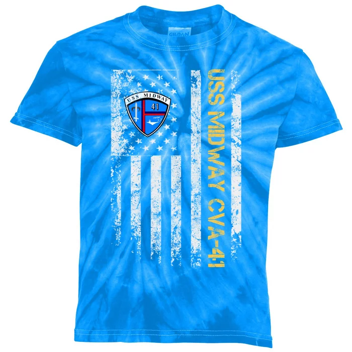 Uss Midway Cvafunny Gift41 Aircraft Carrier Veteran Flag Veterans Day Gift Kids Tie-Dye T-Shirt