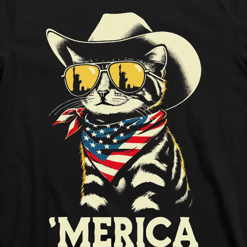 Usa Merica Cat 4th Of July Women Funny Patriotic T-Shirt