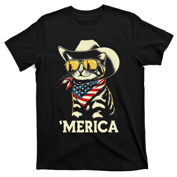 Usa Merica Cat 4th Of July Women Funny Patriotic T-Shirt