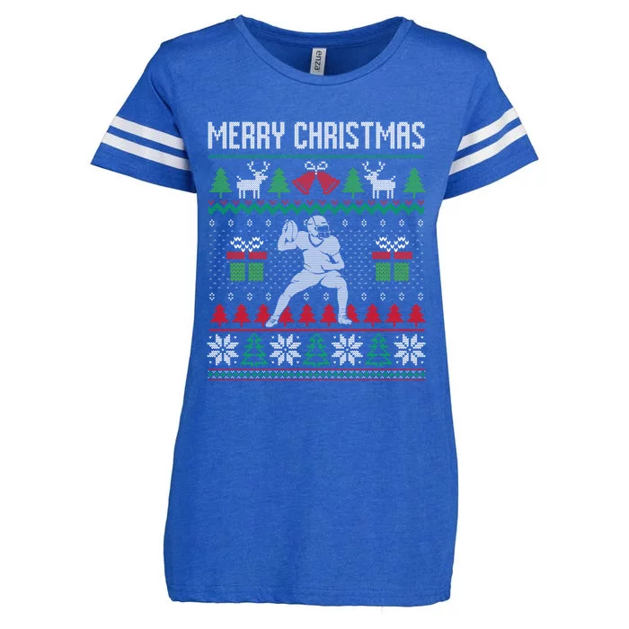 Ugly Merry Christmas Football Santa Xmas Costume Gift Cool Gift Enza Ladies Jersey Football T-Shirt