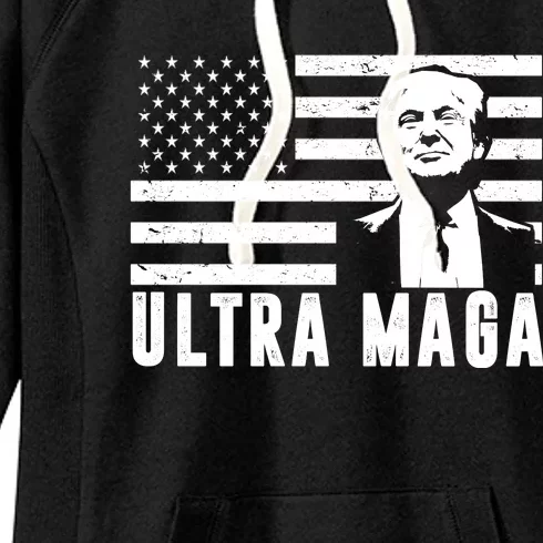 Ultra Maga Donald Trump Usa Flag Women's Fleece Hoodie